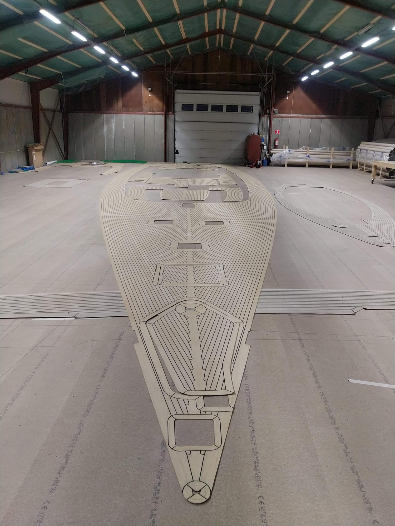 This image shows a boat deck made from synthetic teak